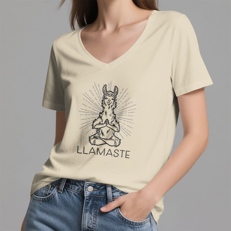 Olivenorma Maglietta divertente con scollo a V e scritta "Yoga Llama Namaste Workout" - image 23