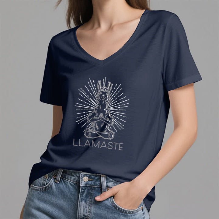 Olivenorma Maglietta divertente con scollo a V e scritta "Yoga Llama Namaste Workout" - image 5