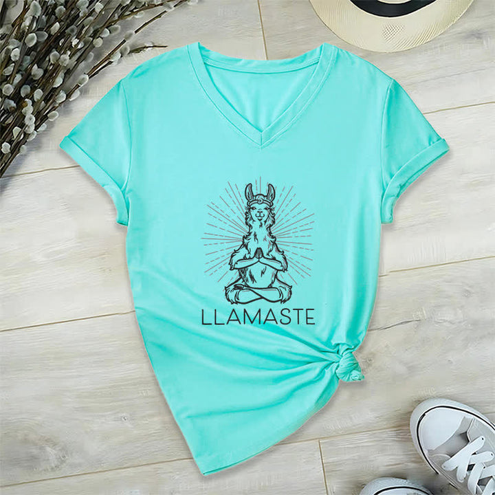 Olivenorma Maglietta divertente con scollo a V e scritta "Yoga Llama Namaste Workout" - Lago Blu - 2XL - image 23