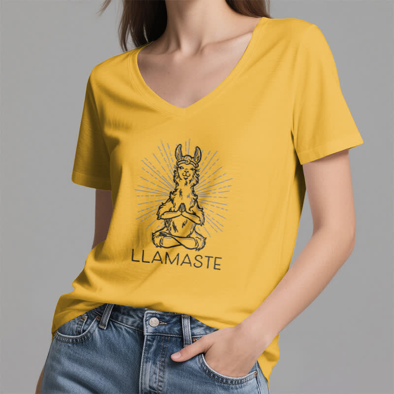 Olivenorma Maglietta divertente con scollo a V e scritta "Yoga Llama Namaste Workout" - image 16