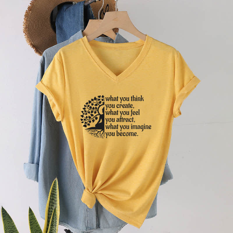 Olivenorma con scollo a V "What You Think You Create" di Olivenorma - Giallo - 2XL - image 15