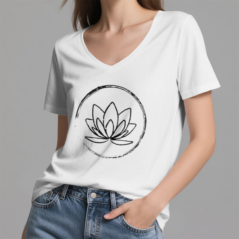 Olivenorma Boho Lotus Flower T-shirt ampia con scollo a V - image 3