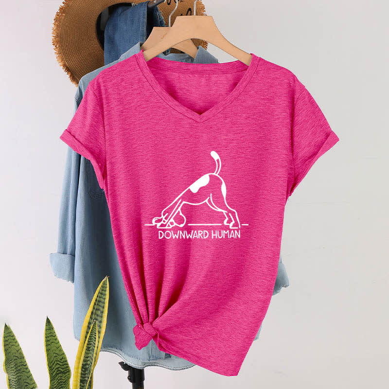 Maglietta da yoga Olivenorma con scollo a V e motivo "cane a testa in giù" - Rosa rossa - 2XL - image 18