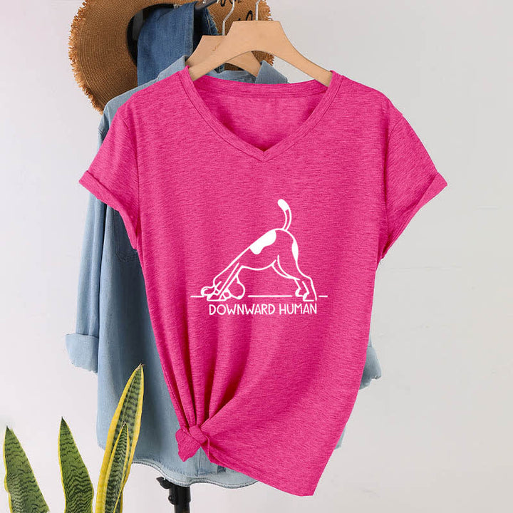 Maglietta da yoga Olivenorma con scollo a V e motivo "cane a testa in giù" - Rosa rossa - 2XL - image 18