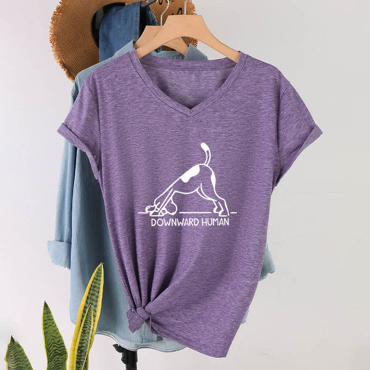 Maglietta da yoga Olivenorma con scollo a V e motivo "cane a testa in giù" - Viola - 2XL - image 0