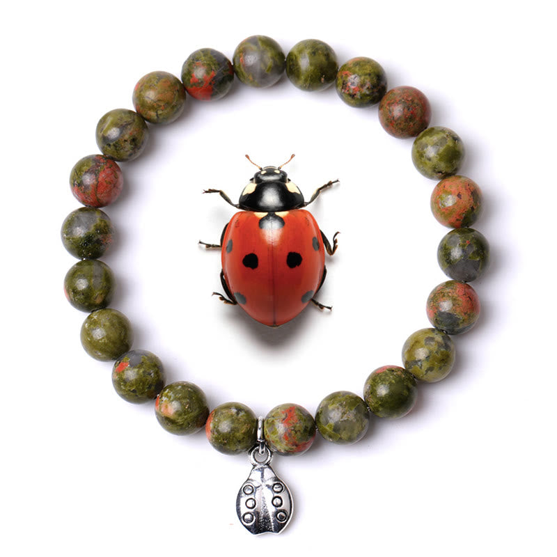 Braccialetto Olivenorma Lucky 7 con ciondolo a forma di coccinella e pietre preziose - Unakite - image 1