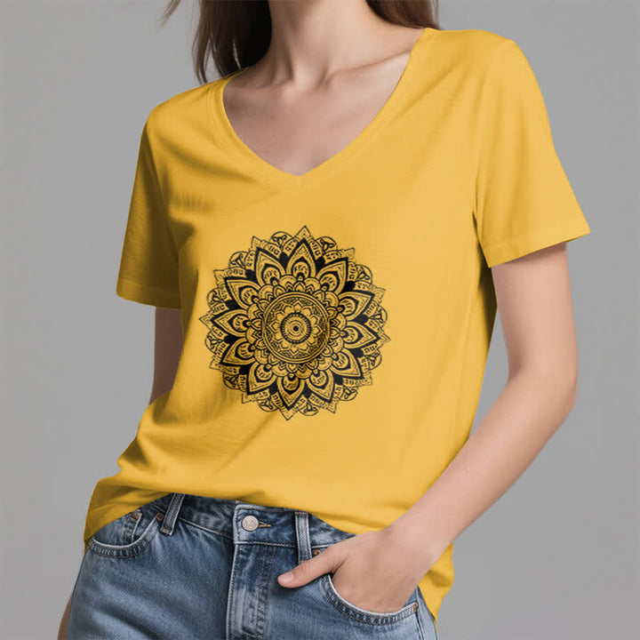 Olivenorma Maglietta da yoga con scollo a V e motivo geometrico a fiori di loto - image 19