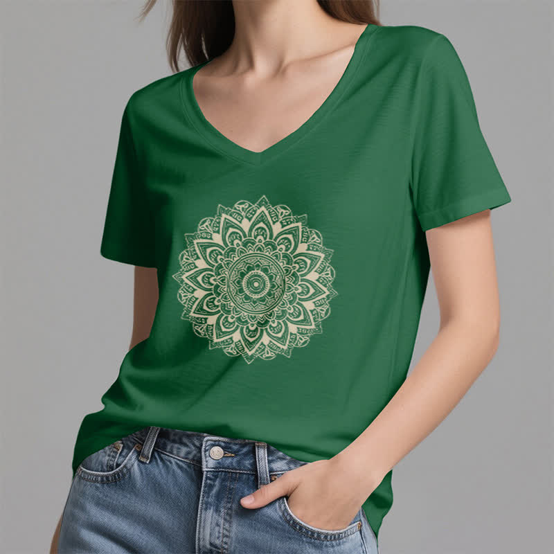 Olivenorma Maglietta da yoga con scollo a V e motivo geometrico a fiori di loto - image 19