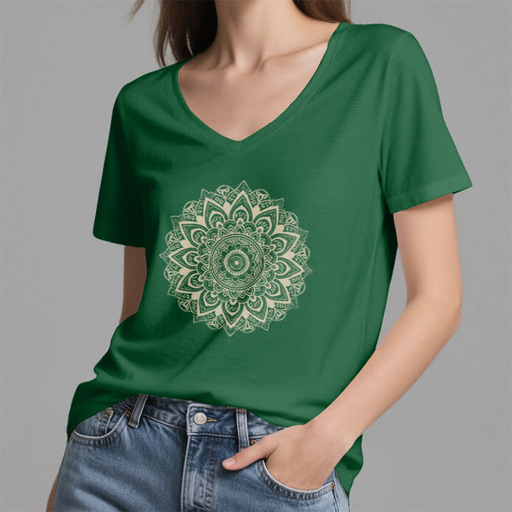 Olivenorma Maglietta da yoga con scollo a V e motivo geometrico a fiori di loto - image 19