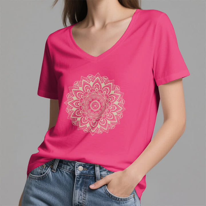 Olivenorma Maglietta da yoga con scollo a V e motivo geometrico a fiori di loto - image 16