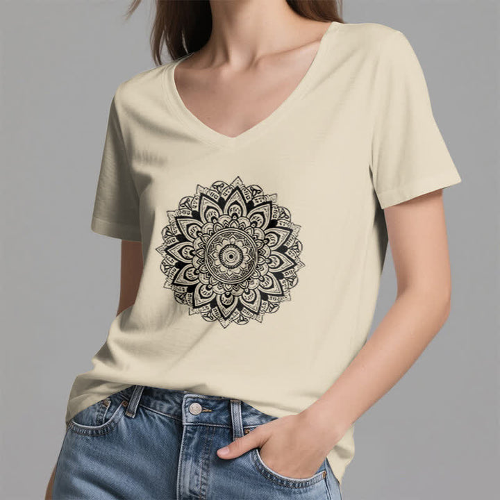 Olivenorma Maglietta da yoga con scollo a V e motivo geometrico a fiori di loto - image 20