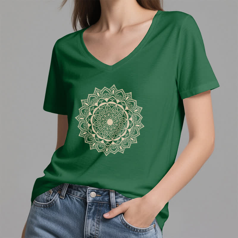 T-shirt con scollo a V Olivenorma Mandala Lotus Boho Flower Yoga - image 8