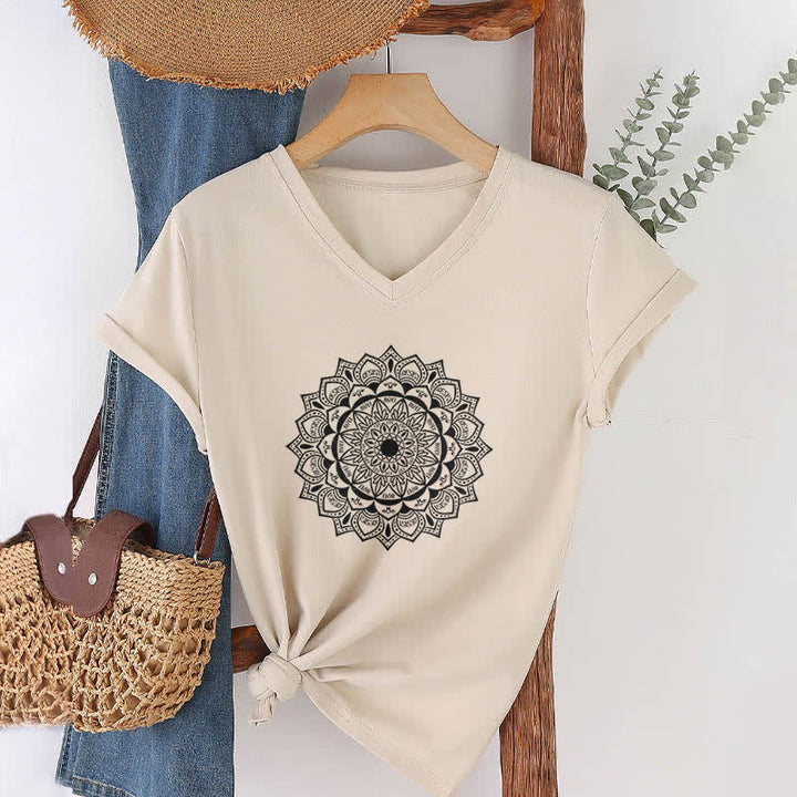 T-shirt con scollo a V Olivenorma Mandala Lotus Boho Flower Yoga - Cachi - 2XL - image 21