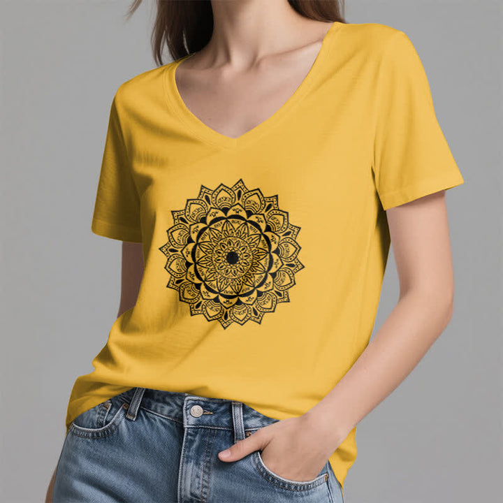 T-shirt con scollo a V Olivenorma Mandala Lotus Boho Flower Yoga - image 16