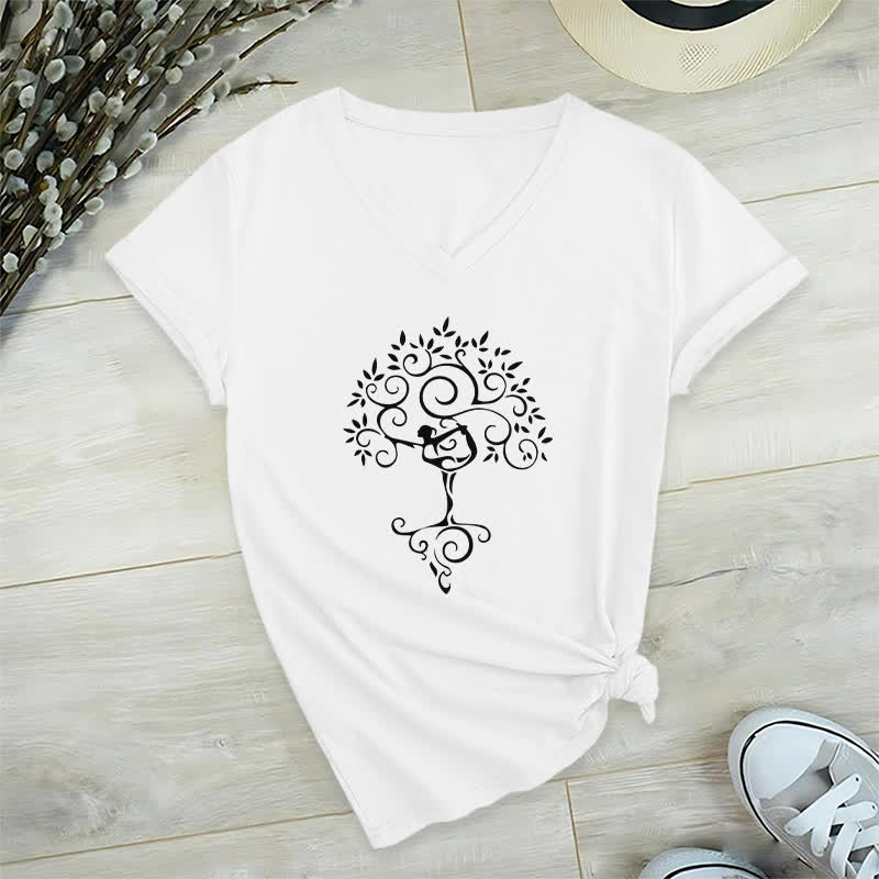 Maglietta con scollo a V e posizione dell'albero yoga Olivenorma - Bianco - 2XL - image 4