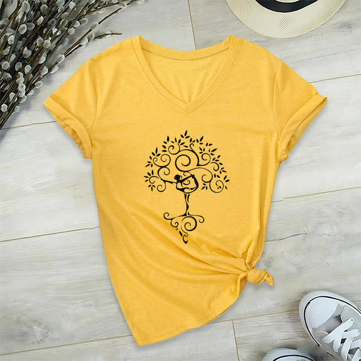 Maglietta con scollo a V e posizione dell'albero yoga Olivenorma - Giallo - 2XL - image 8