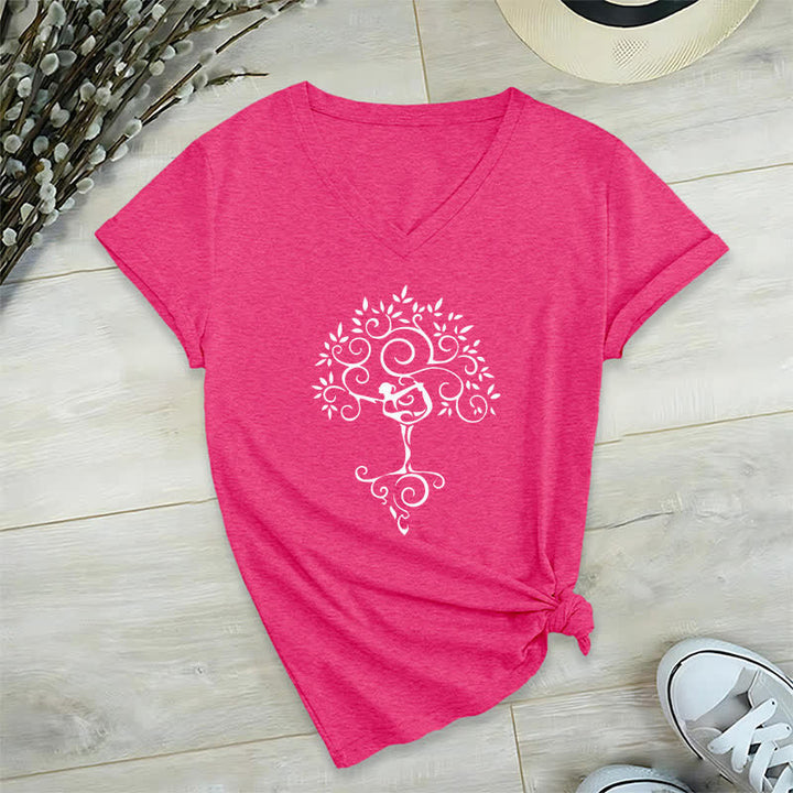 Maglietta con scollo a V e posizione dell'albero yoga Olivenorma - Rosso rosa - 2XL - image 12