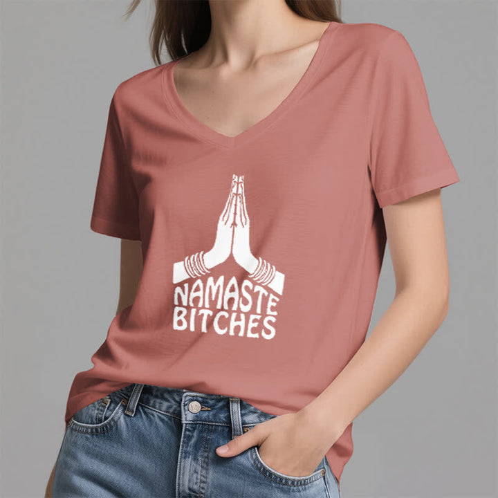 Olivenorma Maglietta divertente con scollo a V e scritta Namaste Meditazione Yoga - image 18