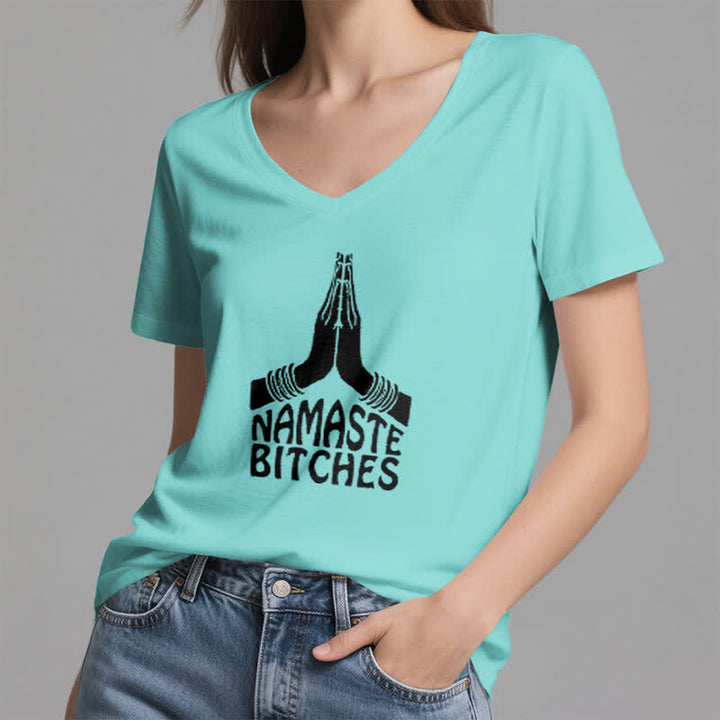 Olivenorma Maglietta divertente con scollo a V e scritta Namaste Meditazione Yoga - image 24