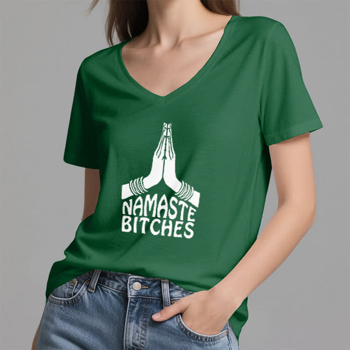 Olivenorma Maglietta divertente con scollo a V e scritta Namaste Meditazione Yoga - image 6