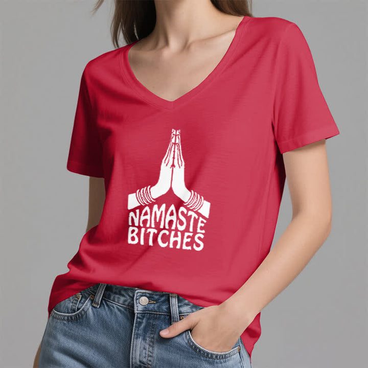 Olivenorma Maglietta divertente con scollo a V e scritta Namaste Meditazione Yoga - image 14