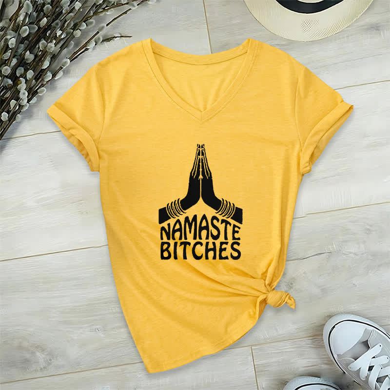 Olivenorma Maglietta divertente con scollo a V e scritta Namaste Meditazione Yoga - Giallo - 2XL - image 16
