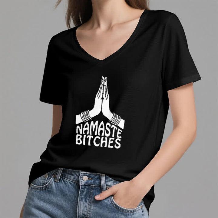 Olivenorma Maglietta divertente con scollo a V e scritta Namaste Meditazione Yoga - image 12