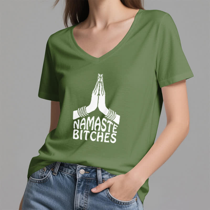 Olivenorma Maglietta divertente con scollo a V e scritta Namaste Meditazione Yoga - image 8