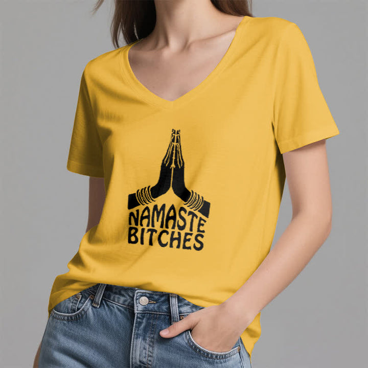 Olivenorma Maglietta divertente con scollo a V e scritta Namaste Meditazione Yoga - image 16