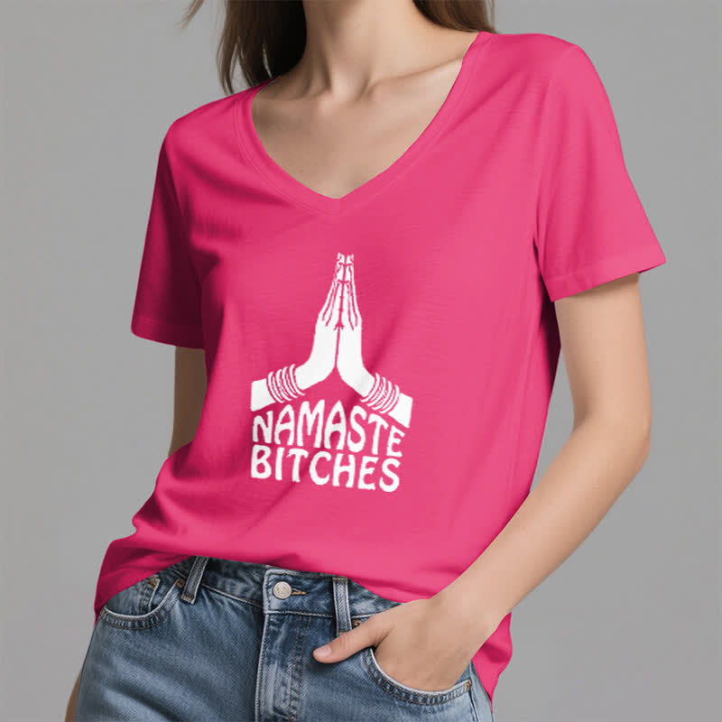Olivenorma Maglietta divertente con scollo a V e scritta Namaste Meditazione Yoga - image 20