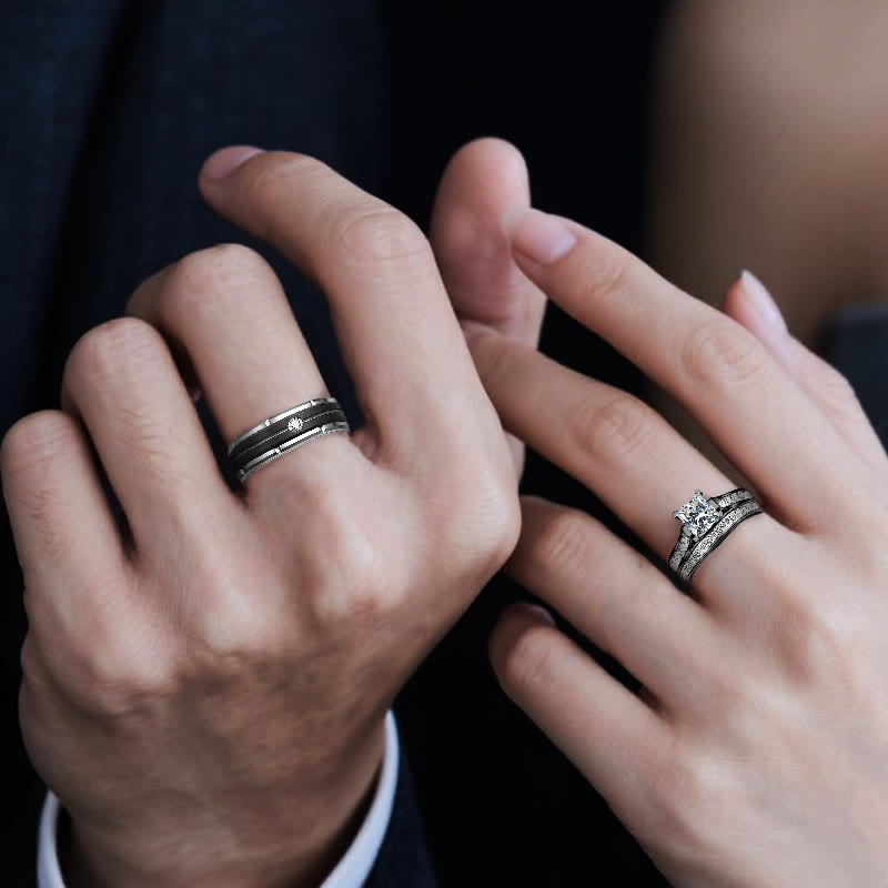 Anello di coppia Olivenorma Orion Void con moissanite nera - image 1