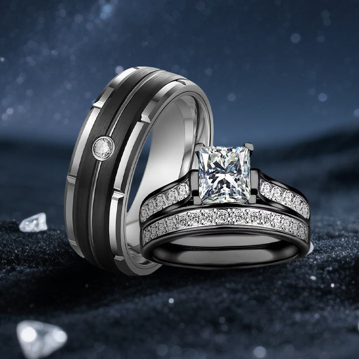 Anello di coppia Olivenorma Orion Void con moissanite nera - image 6