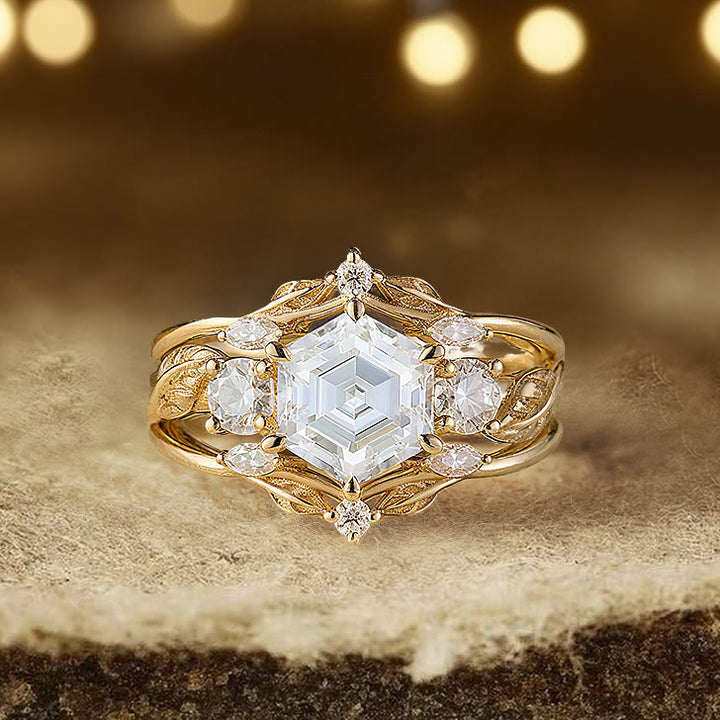 Anello con moissanite esagonale e corona di Persefone Olivenorma - Stati Uniti 10 - image 0