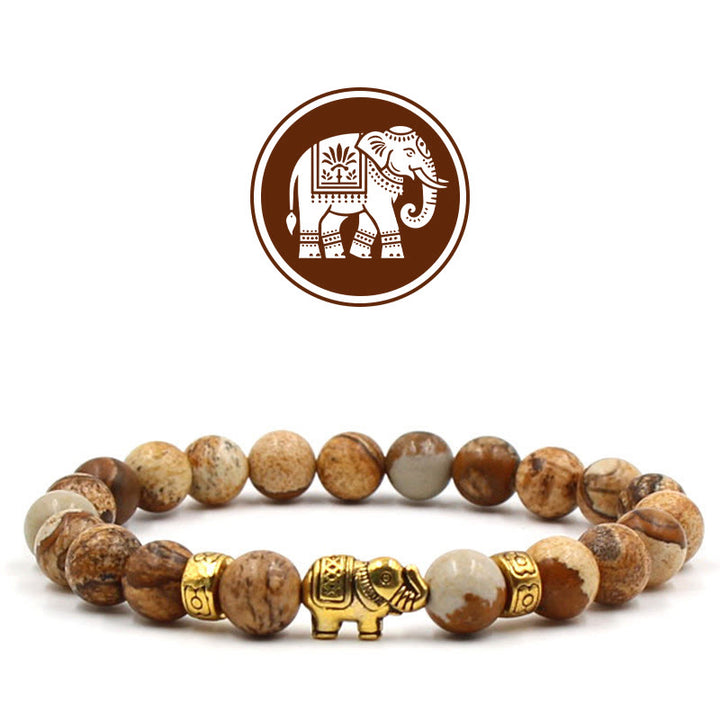 Braccialetto Olivenorma con pietre preziose portafortuna e elefante di buon auspicio - Immagine Jasper - image 6