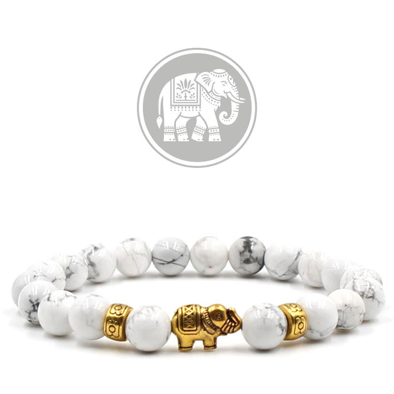 Braccialetto Olivenorma con pietre preziose portafortuna e elefante di buon auspicio - Turchese bianco - image 5