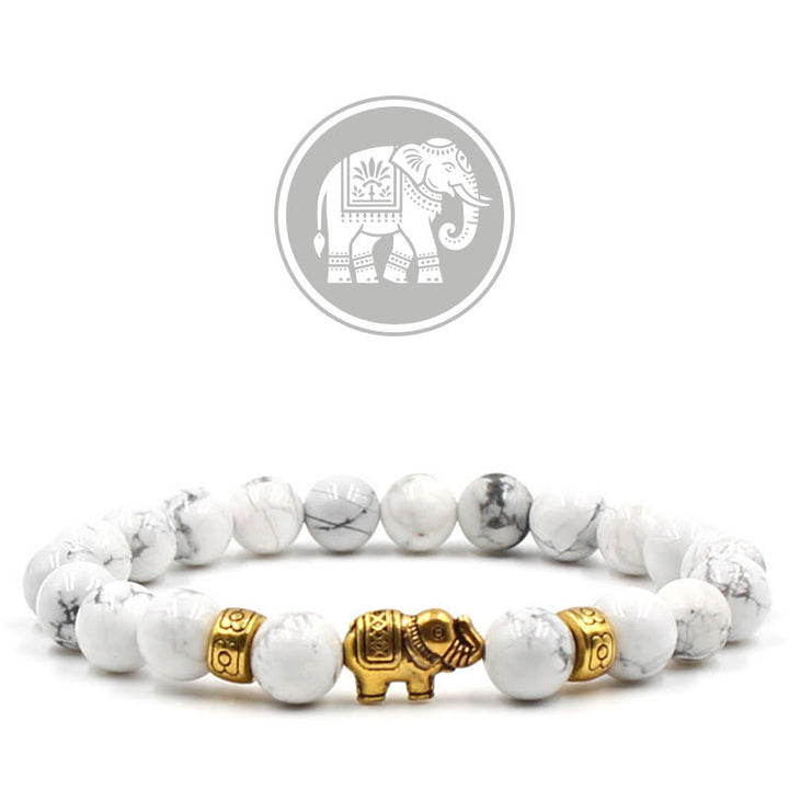 Braccialetto Olivenorma con pietre preziose portafortuna e elefante di buon auspicio - Turchese bianco - image 5