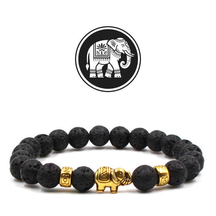Braccialetto Olivenorma con pietre preziose portafortuna e elefante di buon auspicio - Pietra lavica - image 3