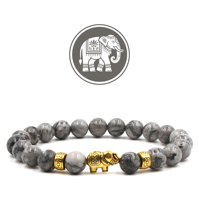 Braccialetto Olivenorma con pietre preziose portafortuna e elefante di buon auspicio - Diaspro grigio - image 4