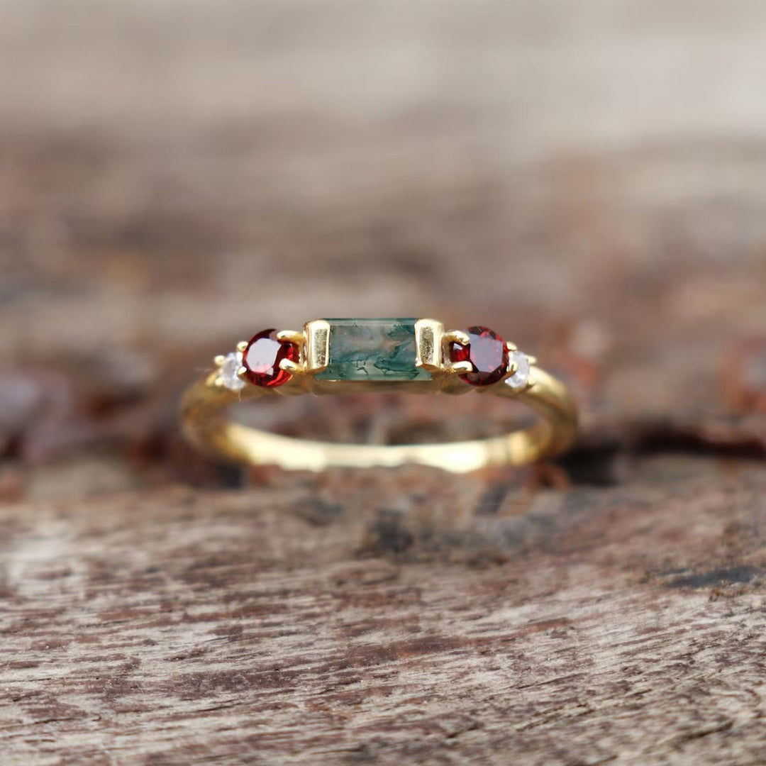 Olivenorma The Symmetry Anello in agata muschiata e rubino - Stati Uniti 10 - image 0