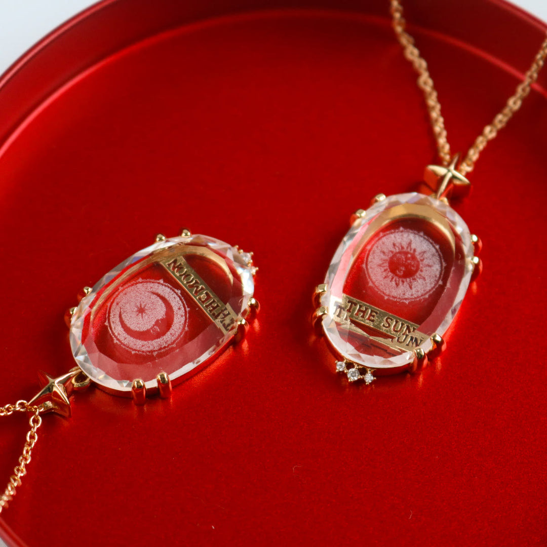 Collana vintage Olivenorma con tarocchi Luna e Sole in cristallo trasparente - image 7