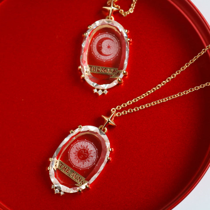 Collana vintage Olivenorma con tarocchi Luna e Sole in cristallo trasparente - image 6