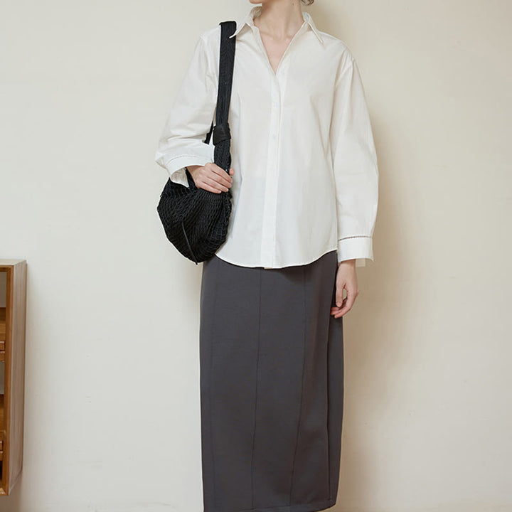 Olivenorma - Camicia da donna in cotone con colletto oversize e maniche lunghe con bottoni - image 8