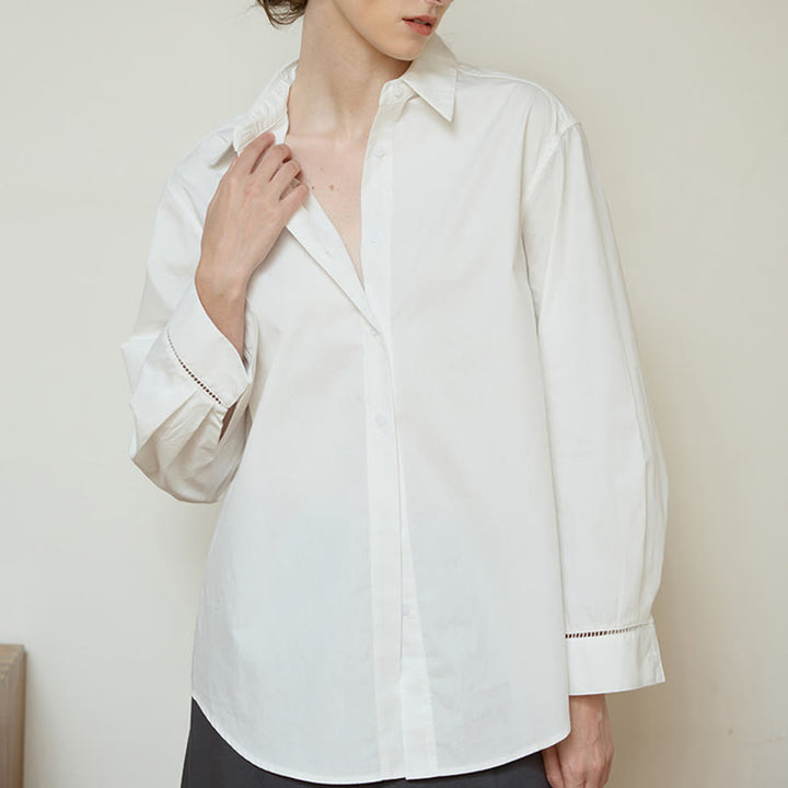 Olivenorma - Camicia da donna in cotone con colletto oversize e maniche lunghe con bottoni - image 7