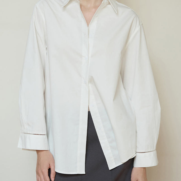 Olivenorma - Camicia da donna in cotone con colletto oversize e maniche lunghe con bottoni - image 6