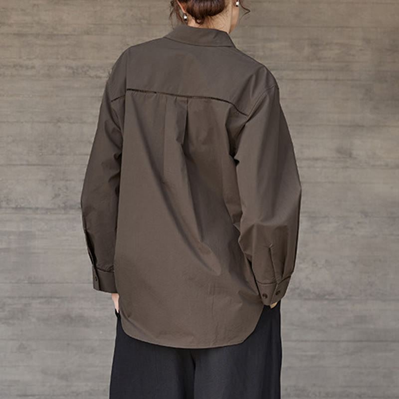 Olivenorma - Camicia da donna in cotone con colletto oversize e maniche lunghe con bottoni - image 4