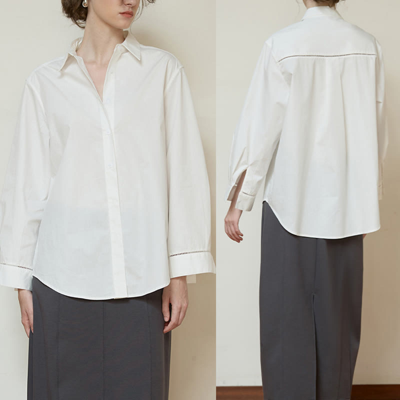 Olivenorma - Camicia da donna in cotone con colletto oversize e maniche lunghe con bottoni - image 9