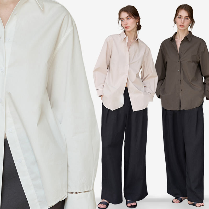 Olivenorma - Camicia da donna in cotone con colletto oversize e maniche lunghe con bottoni - image 19