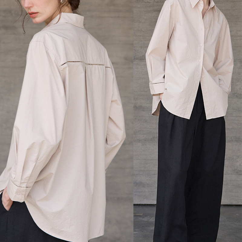 Olivenorma - Camicia da donna in cotone con colletto oversize e maniche lunghe con bottoni - image 13