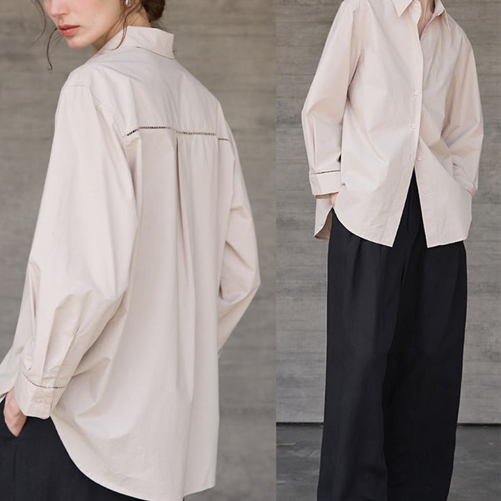 Olivenorma - Camicia da donna in cotone con colletto oversize e maniche lunghe con bottoni - image 13