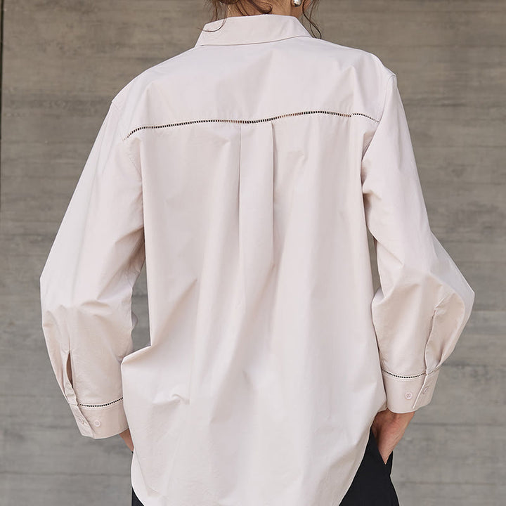 Olivenorma - Camicia da donna in cotone con colletto oversize e maniche lunghe con bottoni - image 12